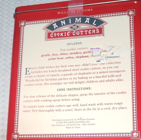 VINTAGE WILLIAMS SONOMA 10 ANIMAL COOKIE CUTTERS SET - Picture 5 of 6